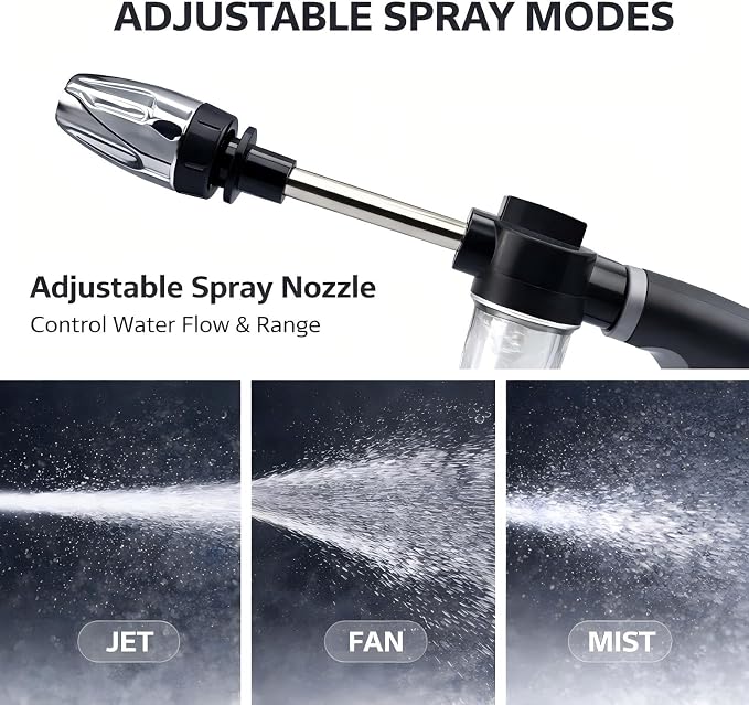 Pressure Washer Wand Gun with Adjustable Spray Nozzle, Stainless Steel High Pressure Water Gun with Multiple Spray Tips for Car, Window, Deck and Patio Cleaning