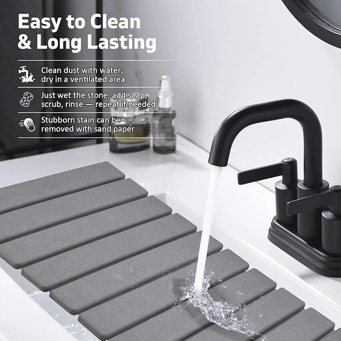 Large Stone Dish Drying Mats for Kitchen Counter, 24"(L)×16"(W) Collapsible Quick Dry Dish Drying Mat, Eco-Friendly Absorbent Diatomaceous Earth Mat for Dishes Bottles Cups, Match Any Countertop