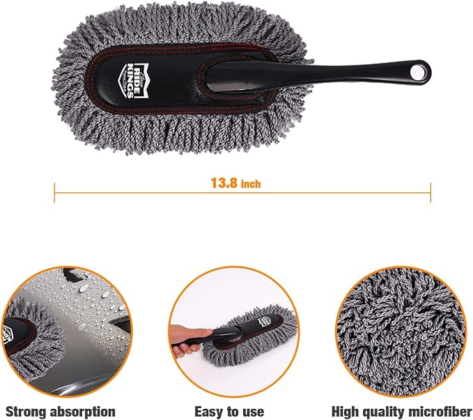 Exterior Car Duster & Brush Kit - Washable Microfiber | Extendable auto mop sweeps pollen scratch-free. Combo with inside detailing tools. Reusable for SUV, truck, RV & home use.