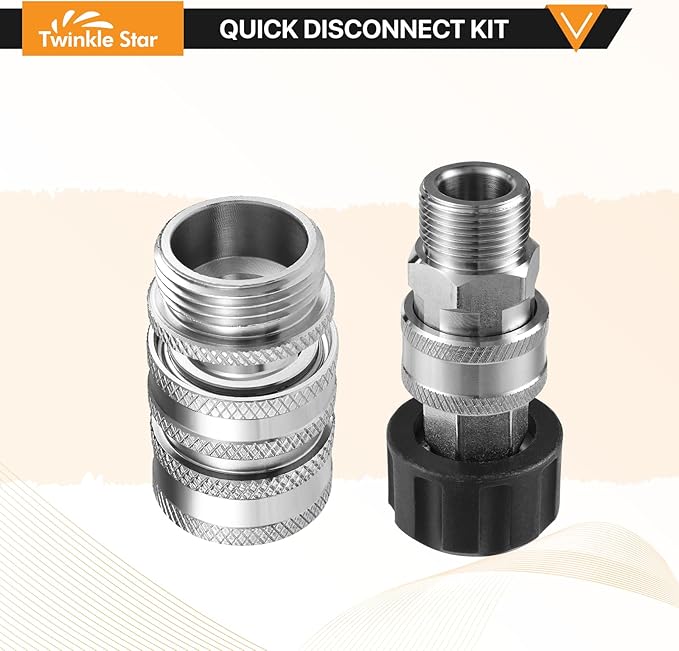 Twinkle Star Pressure Washer Adapter Set, Stainless Steel, 8 Sets | Quick Disconnect Kit, M22 14mm Quick Connect Swivel to 3/8'' Quick Connect, 3/4'' to Quick Release