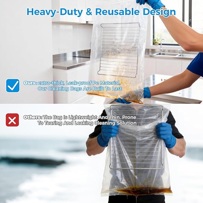 4 Pack Large Oven Grill Cleaning Bags（19.6''X27.5''）, Heavy Duty Oven Rack Cleaner Bags - No Messy Hands Reusable Soak-off Cleaning Kit for Grate & Grill Rack,No Cleaner Included