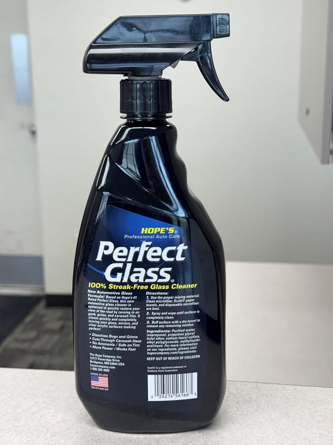 HOPE'S Perfect Glass Automotive Glass Cleaner - Streak-Free, Tint Safe Car Cleaner for Glass, Acrylic, Windows, Mirrors, Windshield - No-Residue - Removes Smudges, Road Grime - 23 Fl Oz, Pack of 1