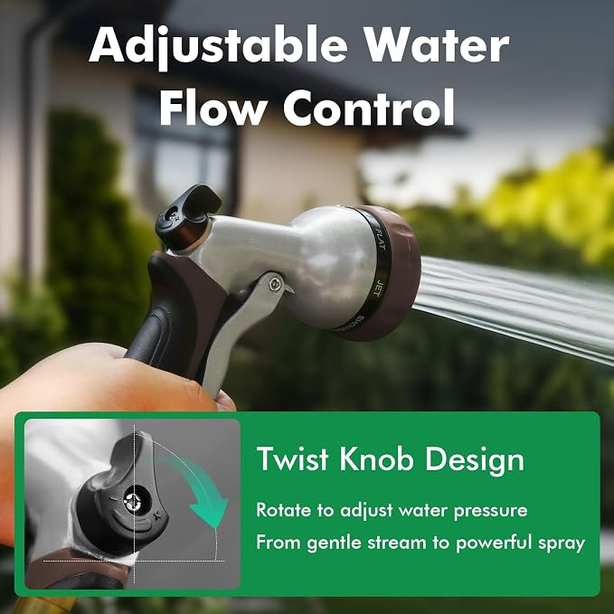 RESTMO Garden Hose Nozzle, Heavy Duty Metal Water Hose Nozzle with 7 Adjustable Spray Patterns, High Pressure Hand Sprayer with Flow Control, Best for Watering Plant & Lawn, Washing Car & Pet, Brown