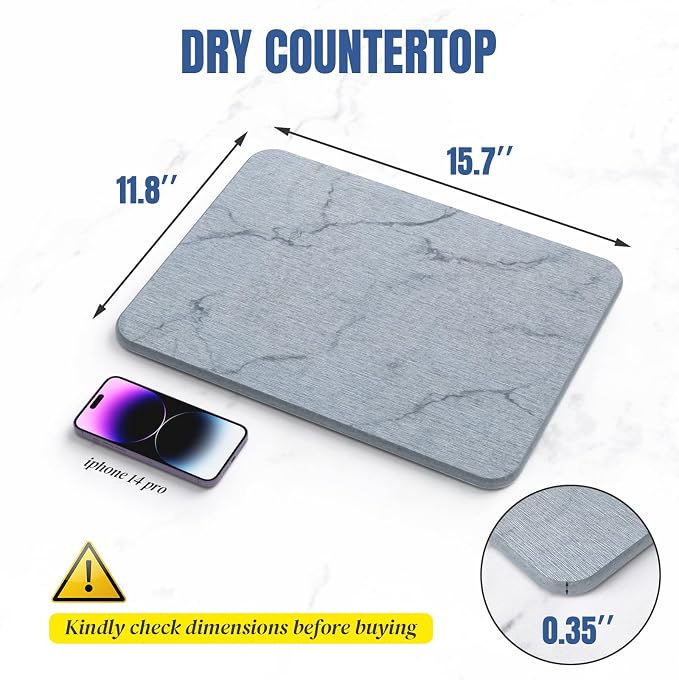 Quick Dry Stone Drying Mat for Kitchen Counter, Water-Absorbent Diatomaceous Dish Drying Mats, Multi-Purpose Stone Drying Tray for Cups Dishes Bottles