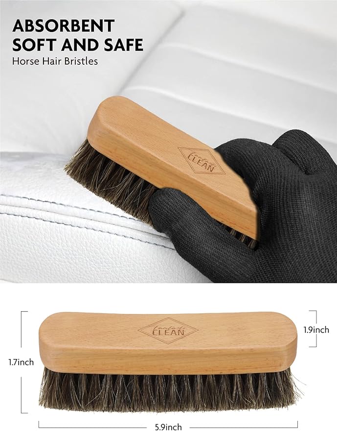 Fantasticlean Car Detailing Brush Set, Interior Leather Cleaning Kit, 9PCS | Car Interior Brush Kit, Horse Hair Leather Brush for Car Detailing, Scratch-Free Leather Cleaner Applicator, Cleaning Cloth