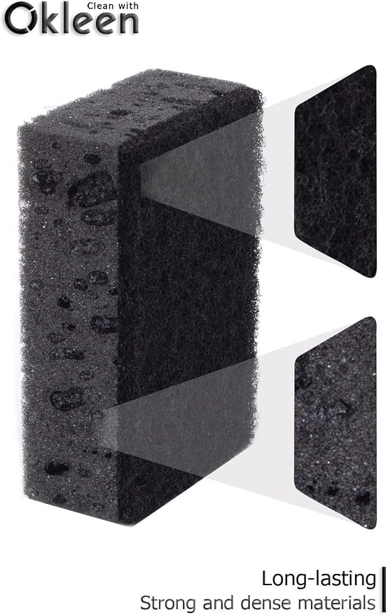 Black Multi Use Scrub Sponges. Made in Europe. 18 Pack, 4.3x2.8x1.4 inches. Heavy Duty Fiber. Odorless Durable Scrubber for Kitchen and Household Cleaning