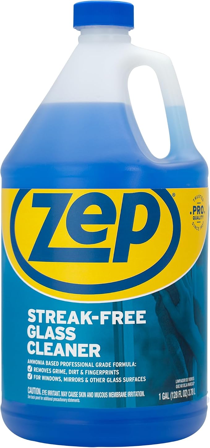 Zep Streak-Free Glass Cleaner - 1 Gallon (Case of 2) ZU11201282- Professional Grade Formula that Cleans Dirt, Fingerprints, Grime, Smoke Haze, and Toothpaste on Windows, Mirrors, and Other Glass
