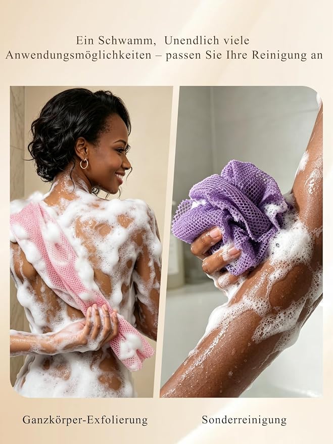 SPMKTBOZAI 4 Pack African Net Sponge, Authentic African Exfoliating Net Sponge for Body & Back, Extra Long Stretchable African Wash Cloth Bath Scrubber for Smooth Skin & Daily Shower