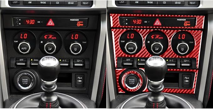 Interior Car Trim Stickers Central Console Panel Decorative Decals Compatible with Subaru BRZ 2016 2017 2018 2019 2020 Red Real Carbon Fiber Accessories Type-A