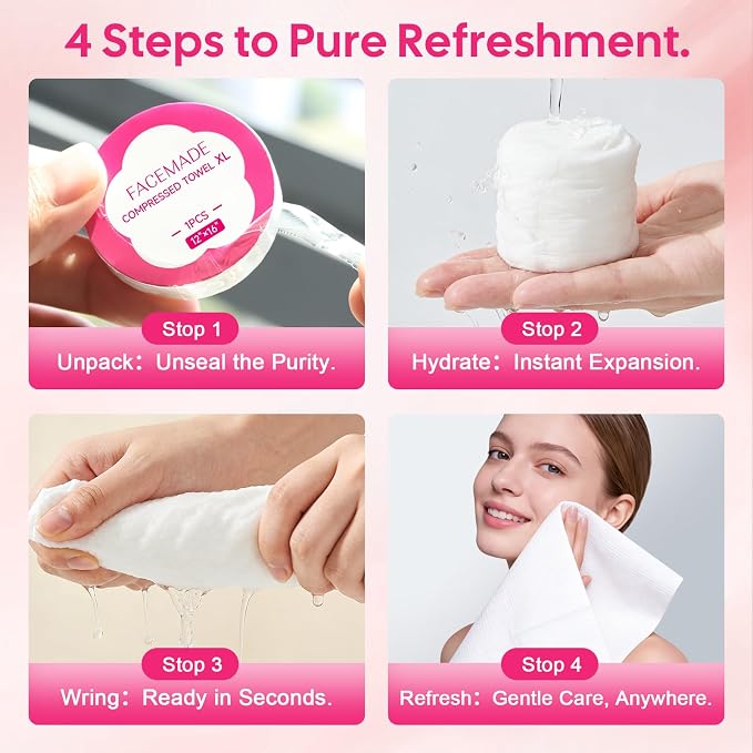 FACEMADE Premium Compressed Towels 12"×16", Luxurious Thick Disposable Face Towel, Portable Disposable Washcloths with 2 Waterproof Bottle, Travel Towel for Bussiness Trip, Outdoors & Daily Use