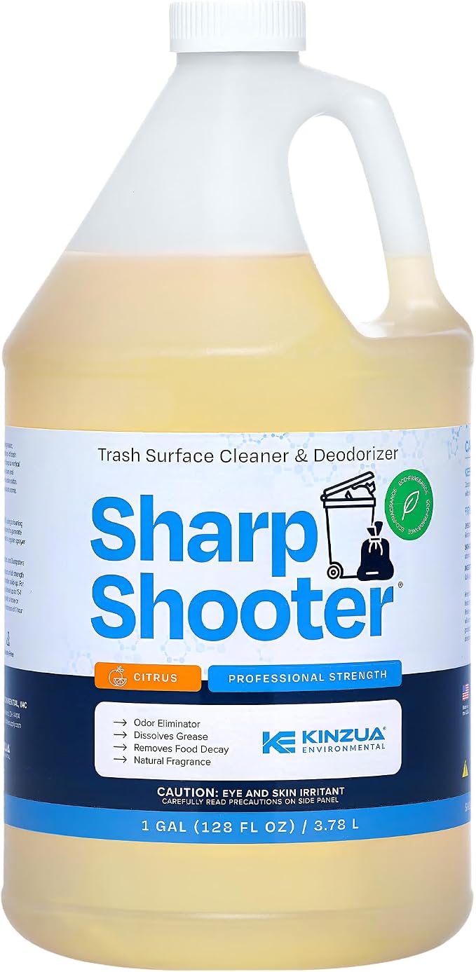 Sharpshooter, Heavy-Duty Trash Can Odor Eliminator & Degreaser, Garbage Surface Cleaner and Deodorizer Foam, Professional-Grade, Fresh Citrus Scent, 1 Gallon