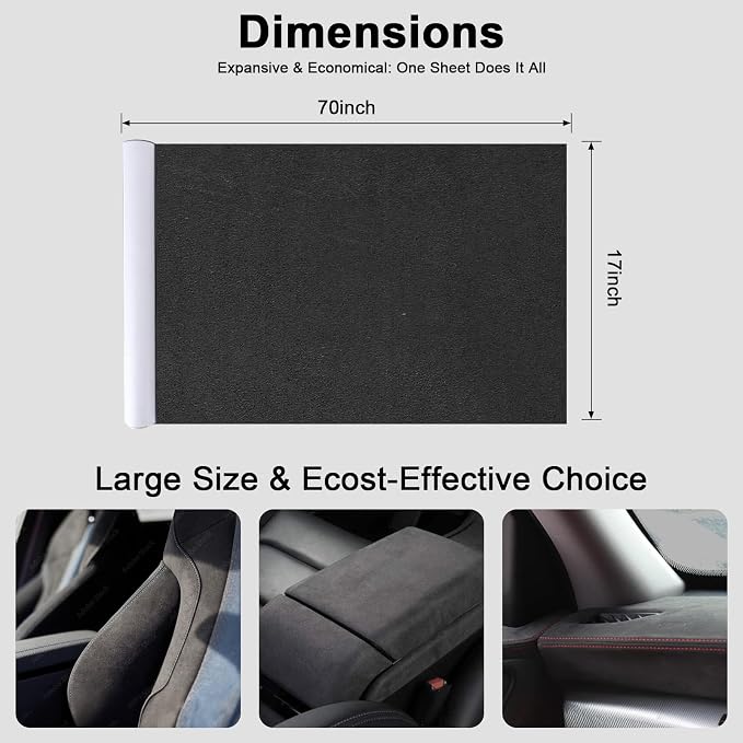 Premium Black Suede Fabric Wrap - 17x70 inch Suede Wrap for Car Interior - Self-Adhesive Microfiber and Synthetic Leather, Stretchable Interior Film for Car and Home Decor