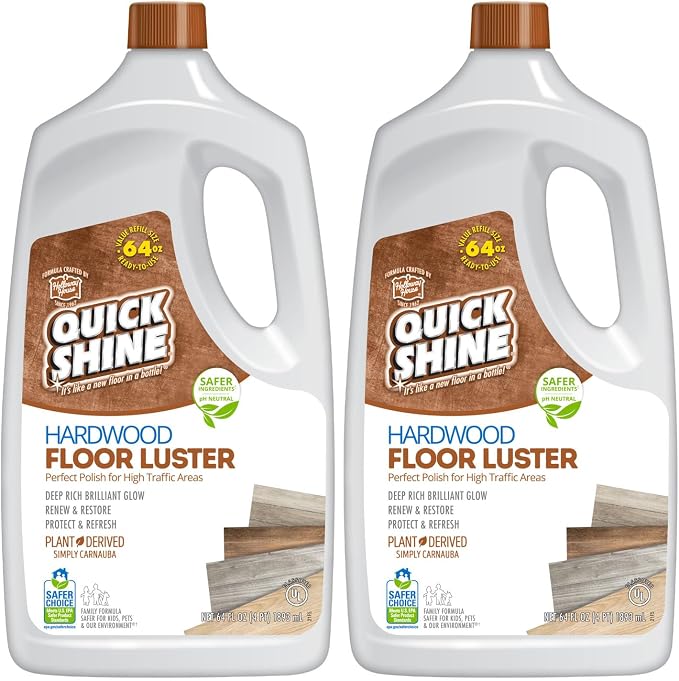 Quick Shine Hardwood Floor Luster 64 oz-2 Pk, Natural Looking Shine | Plant Derived Carnauba Polish, Renew & Protect, Streak & Haze Free, Non-slip, pH Neutral, No PFAS, EPA Safer Choice