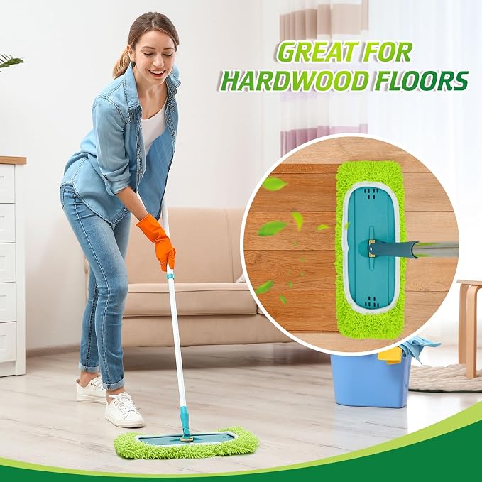 Toulite 2 Pcs Reusable Mop Refill Pads Replacement Compatible with Most XL Sweeper 17" x 5" Microfiber Mops Head Floor Cleaning Supplies (Handle is Not Included) (Green)
