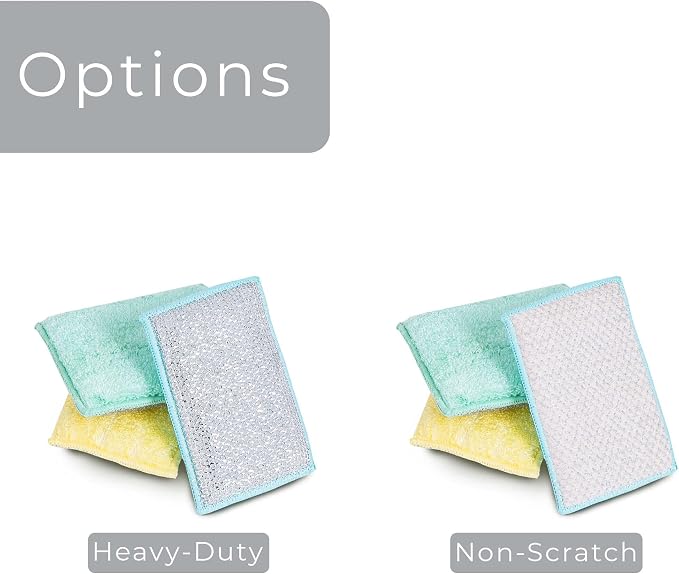 Smart Design Heavy Duty Scrub Sponge with Bamboo Odorless Rayon Fiber - Set of 9 - Ultra Absorbent - Soft and Metallic Scrub - Cleaning, Dishes, and Hard Stains - Spring - Yellow, Mint, Blue