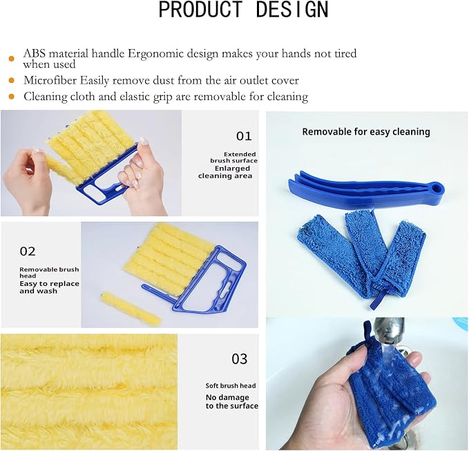 Washable Blind Cleaner Tool, Blind Duster, Microfiber Dusting Brush for Venetian Blinds, Window Shutters, Air Conditioner Vents（3-Pack）