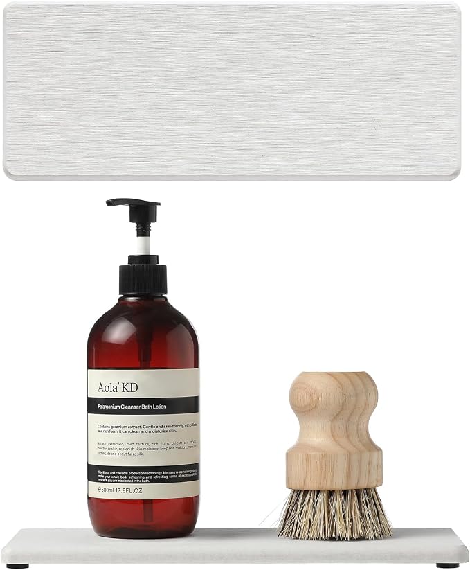 2PCS Beige Bathroom Sink Vanity Trays, Water Absorbing Diatomite Stone Drying Soap Dish Dispenser for Kitchen Counter, Sponge Holder Mat Rack Faucet Splash Guard Caddy Organizer, 9"x3.5"