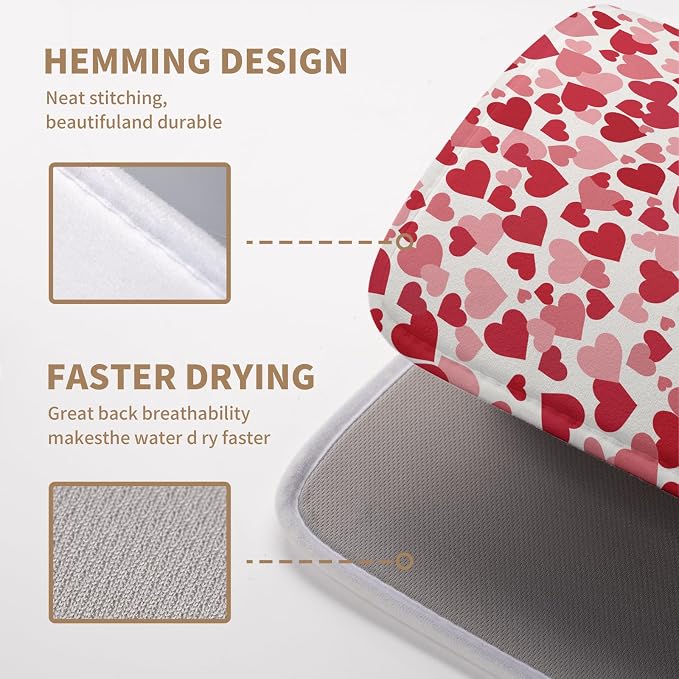 Valentines Dish Drying Mat Pink Red Love Hearts Valentine Drying Mats for Kitchen Counter Absorbent Microfiber Reversible Dish Draining Mat Medium Dishes Pad 16 X 18 Inch