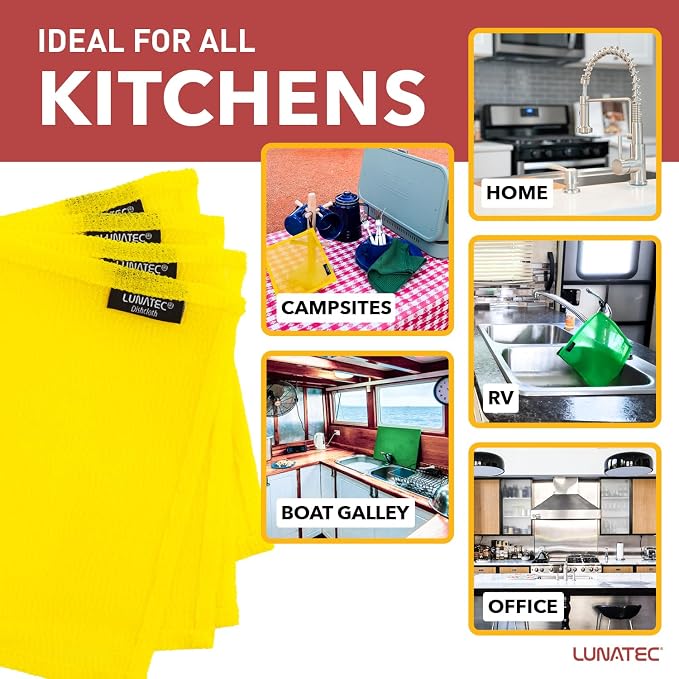 Lunatec Odor-Free Kitchen Dishcloths. A Scrubber and scouring pad for All Surfaces. (4-Pack)
