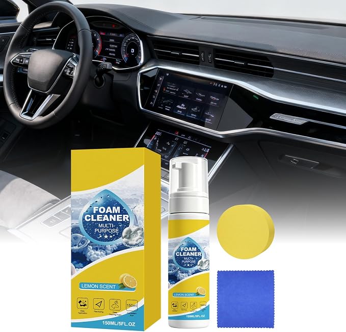 4-in-1 Multi-Enzyme Foam Cleaner, All-Purpose Deep Cleaning Spray,Powerful & Multipurpose Car Interior Foam Cleaners for Car Interior, Kitchen Grease,Bathroom Tiles (2Pcs+2*Sponge+Towel)