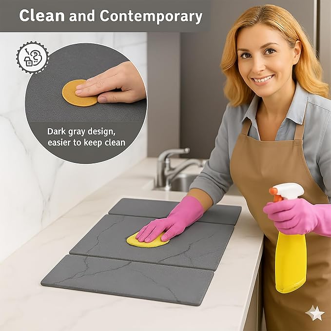 Stone Drying Mat for Kitchen Counter | 19.7"×14.7" Diatomaceous Earth Dish Drying Mat, Absorbent Drying Stone Mat for Modern Kitchen Countertop