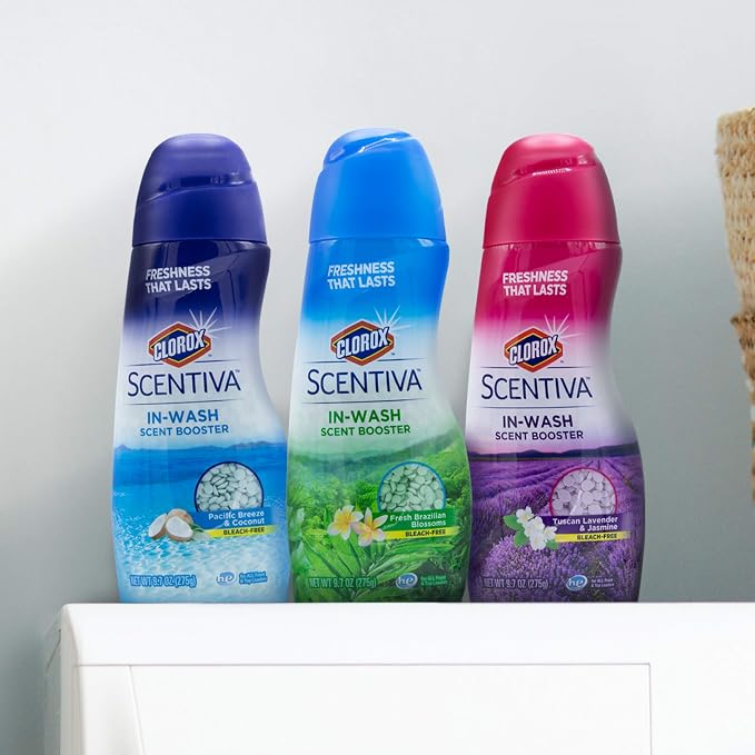 Clorox Scentiva Scent Booster Beads Laundry Freshener, Pacific Breeze and Coconut - In-Wash Fragrance Booster for Clothes, Towels, and Linens, Odor Eliminator, Long-Lasting Fresh Scent, 9.7 Oz