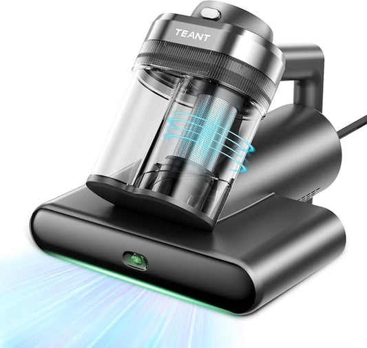 Teant Bed Mattress Vacuum, 18 kPa & Green Light Dust Detection, MV-Grey | 2-Speed Bed Vacuum Cleaner with 253.7nm UV-C & Ultrasonic, LED Display, 149℉ Heat, HEPA, Aroma & Anion for Bed Sofa Pet Hair
