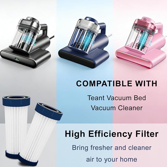 Replacement Filter Compatible with Teant Mattress Vacuum Cleaner | 4 Pack High-Efficiency Dust Removal‌ Washable and Reusable Bed Vacuum Cleaner HEPA Filter