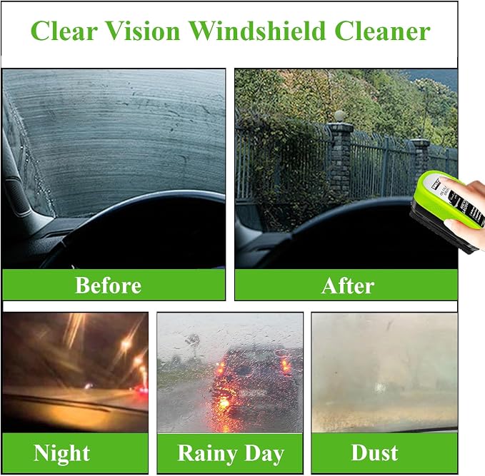 3PCS Clear Vision Windshield Cleaner, Automotive Oil Film Cleaning Brush for Car Windows, Windshield Oil Film Remover for Car,Truck,RV Windows and All Glass Surfaces