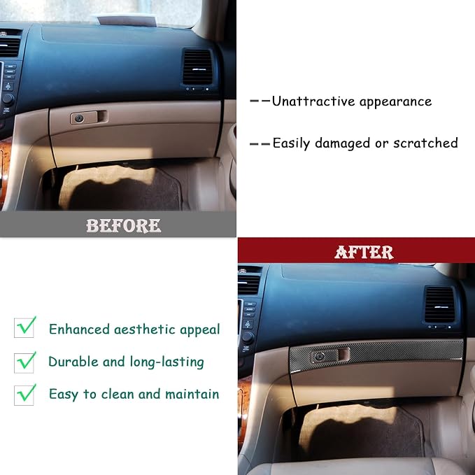 Real Carbon Fiber Trim for Honda Accord Accessories | for 2003 2004 2005 2006 2007，Passenger Storage Glove Box Switch Panel，Thick Overlay Sticker Decal