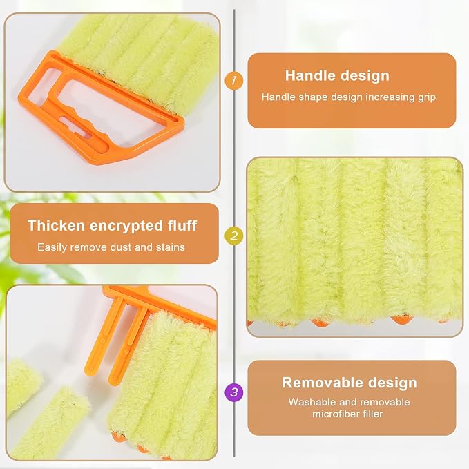 Mwellewm 2Pcs Window Venetian 7 Finger Dusting Cleaner Tool and 1Pc Window Blind Cleaner Duster Brush Hand-Held Window Shutters Venetian Shades Brush for Air Conditioner Duster Dirt