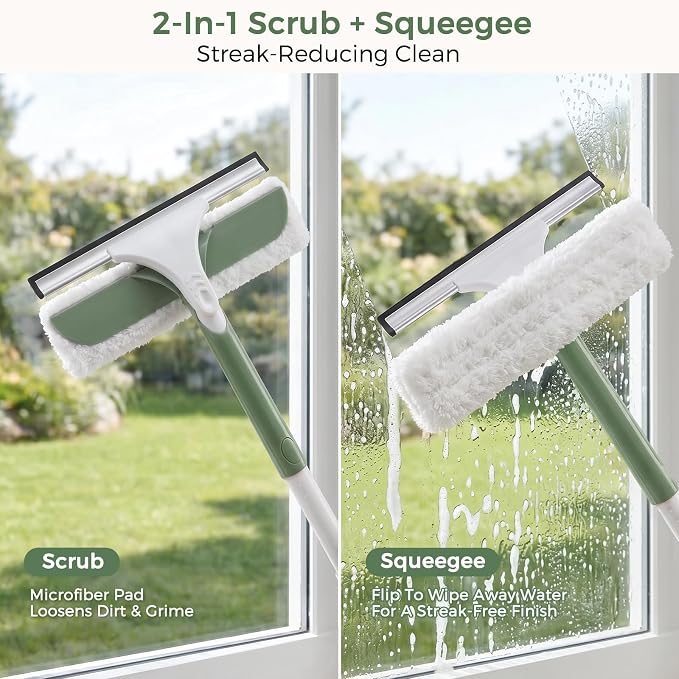 DEANIC High Reach Cleaning Kit with Extendable Handle, 4-in-1 Microfiber Duster, Window Squeegee and Strip Mop Set for Ceiling Fans, Blinds, Windows and Home Cleaning