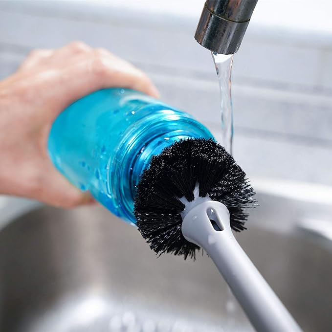 MOSOLAN 2-in-1 Water Bottle Brush and Straw Cleaner Brush, Long Handle Water Bottle Scrubbing Brush for Water Bottles, Glasswares, Mugs, Flasks, Tumblers and Kitchen Sink, Black, 1 Pack