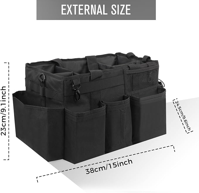 SCAVATA Wearable Cleaning Caddy Organizer with Handle & Shoulder Straps for Housekeepers, Under Sink & Car Cleaning Tool Organizer Bag with 4 Foldable Dividers (Black)