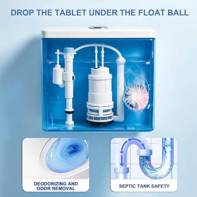 Toilet Bowl Cleaner Tablets with Dual Scent, Long Lasting Toilet Bowl Cleaner Tablets with Sustained-Release Technology, Septic Safe Toilet Bowl Cleaner Tabs for Deodorizing & Descaling,24pcs