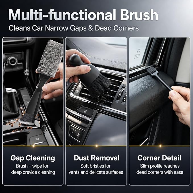 18PCS Car Detailing Kit Cleaning Gel Boar Hair Scratch Free Cleaner | Dual-use auto&home kit with cleaning gel,2-in-1 vent brush,crevice/glass brushes&storage bag,perfect gift for car enthusiasts