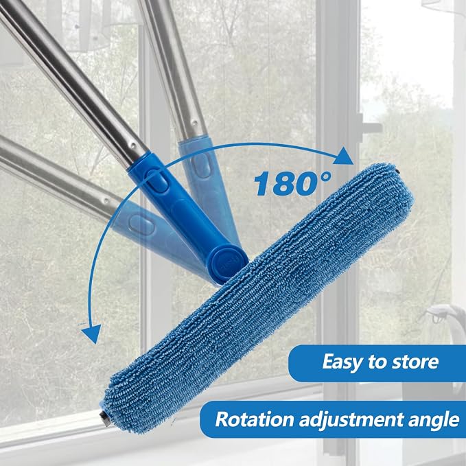 Professional Window Squeegee,2 in 1 Window Cleaner with Long Stainless Steel Handle,Sponge Car Window Squeegee for Gas Station, Glass,Shower (68" Pole)