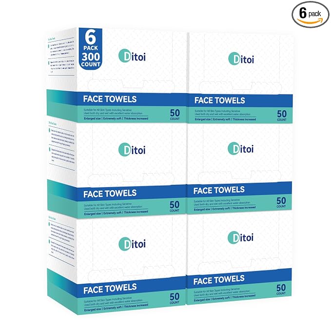 Ditoi Disposable Face Towels XXL, Soft Deep-Cleansing Face cloths,300 Count | Plant-Based Thick Facial Towels for Sensitive Skin,Disposable Washcloths for Skincare,Travel Essentials