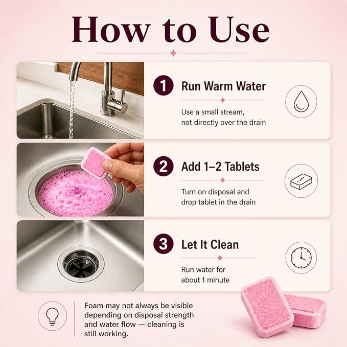 Glory Days Garbage Disposal Cleaner and Deodorizer Tablets | Foaming Citrus Drain Freshener, Sink Odor and Grease Buildup Remover, Septic Safe, Plant Based, Plastic Free