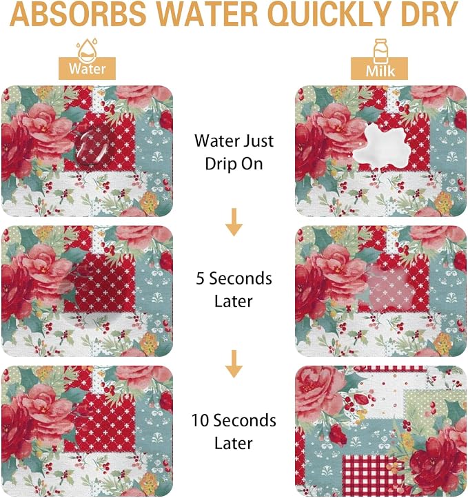 Kitchen Countertop Dish Drying Mat,Super Absorbent Coffee Bar Mat for Maker Espresso Machine, Anti-Slip Accessories for Kitchen Countertops 19x12 Inch