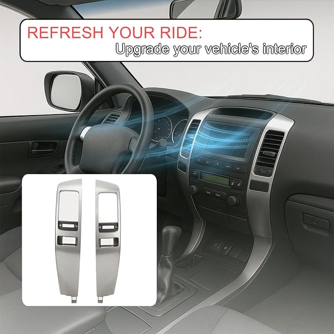 Dashboard A/C Vent Trim Panel Set Compatible with 2003–2009 Lexus GX470 & Toyota Land Cruiser Prado 120 Center Console Air Outlet Bezel Cover, Replacement #55474-60040, Silver