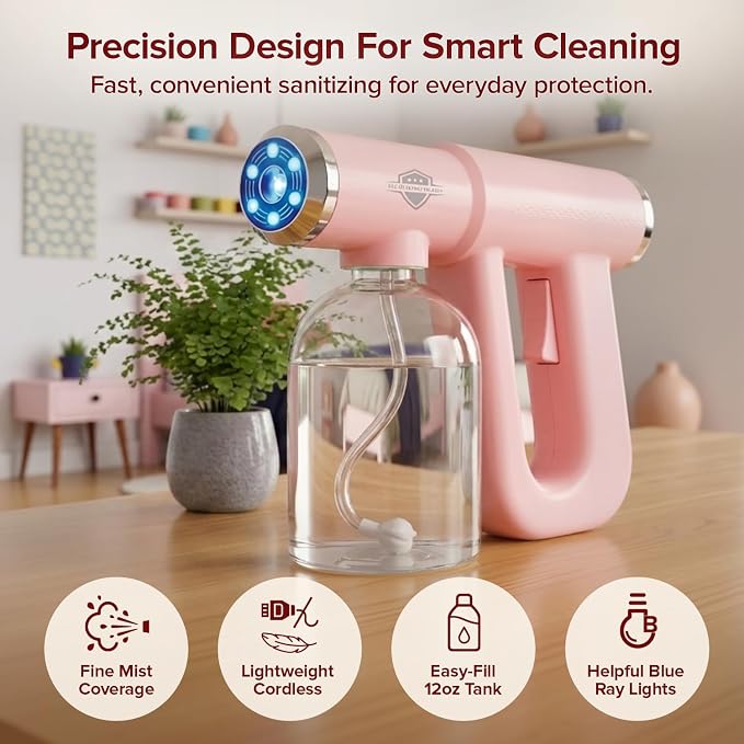 Nano Spray Gun, Electric Continuous Spray Bottle for Hair and Plants, Pink | Multipurpose Cordless Sprayer for Curly Styling, Plant Misting or Skin Care, USB-C Rechargeable Atomizer for Ultra Fine Mist