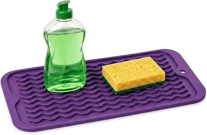 ZLR Silicone Sink Caddy Tray (6" x 12" / 153 x 305mm) - Narrow Sponge Holder for Kitchen Counter - Waterproof Dish Drying Mat, Non-Slip Soap Dispenser Mat & Bathroom Vanity Organizer (Meadow Violet)