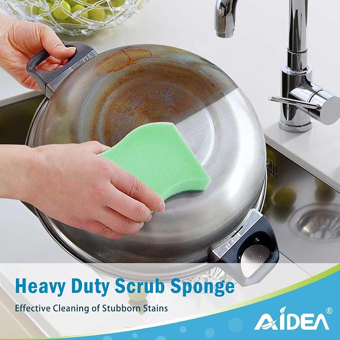 AIDEA Sponges Kitchen, 50-PK Heavy Duty Dish Sponge Kitchen, Scrub Sponges | Dish Sponges Stink-Free, Cleaning Dish Scrubber Sponges for Home & Restaurant, Bathroom, Bulk Sponges for Pots/ Pans 4 Colors
