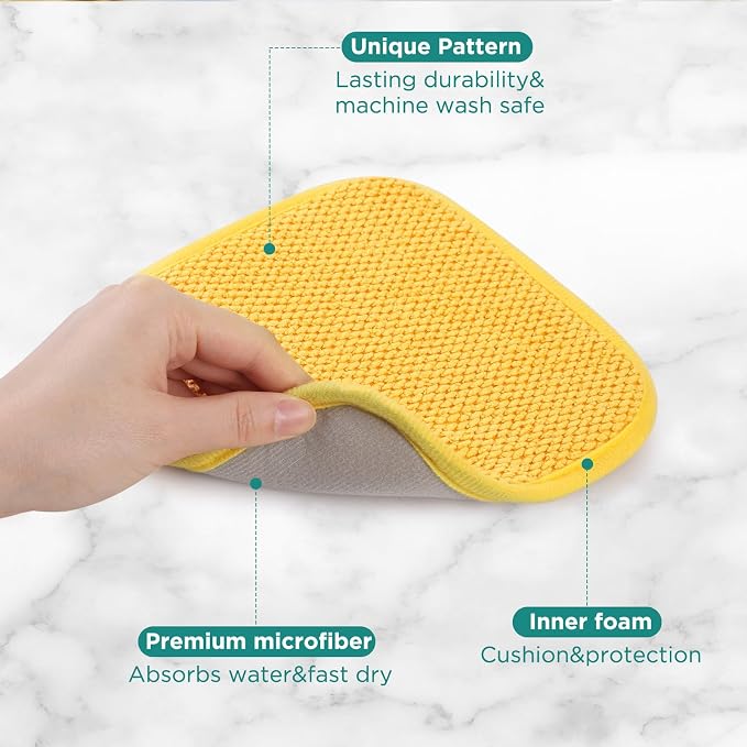GeeRic Microfiber Dish Drying Mat, Super Absorbent Kitchen Dish Drying Pad, Reversible for Countertop, 7*7 inch Yellow