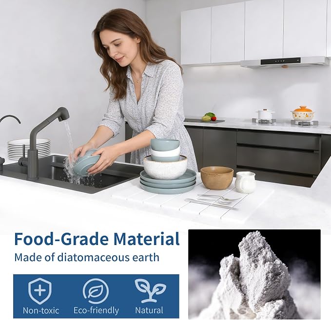 Hopegiver Stone Drying Mat for Kitchen Counter, 16" x 12" Quick Dry Diatomaceous Earth Dish Drying Mat, Super Absorbent, Non-Slip & Foldable, Modern White Countertop Mat (White,16''x12'')