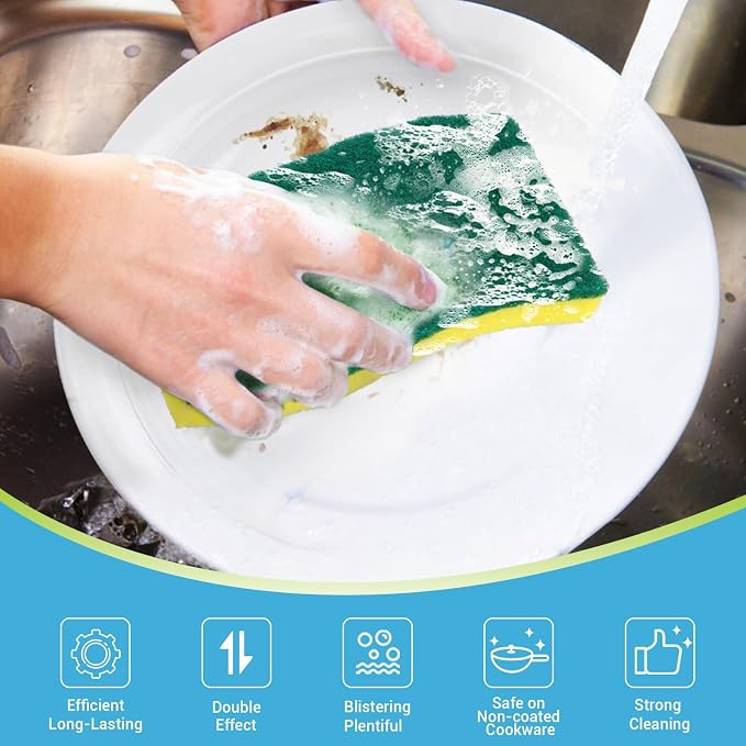AIDEA XL Scrub Sponges Kitchen 6Count, Heavy Duty Sponges for Dishes | Extra Large Sponges for Kitchen, Cleaning Sponge Safe for Non-Coated Cookware, Cleaning Power for Bathroom, Household