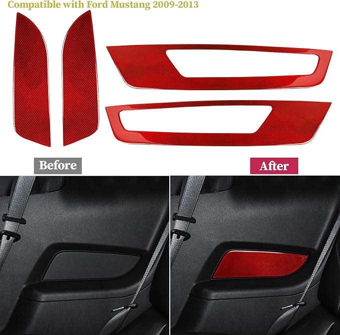 Real Carbon Fiber Trim for Ford Mustang Accessories | for 2009 2010 2011 2012 2013 2014 Inner Door Panel Cover Interior Thick Overlay Decal 4PCs