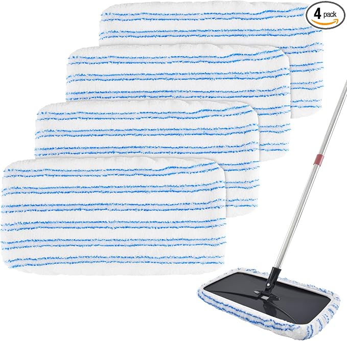 4 Pack Mop Heads Replacements for Ocedar Hardwood Floor 'N More Microfiber Mops,Terry Cloth Mops Refills 15 x 8 Flat Dust Mop Pads for O Cedar mop,Washable&Reusable Mopping Pads (Handle Not Included) | Wet and Dry