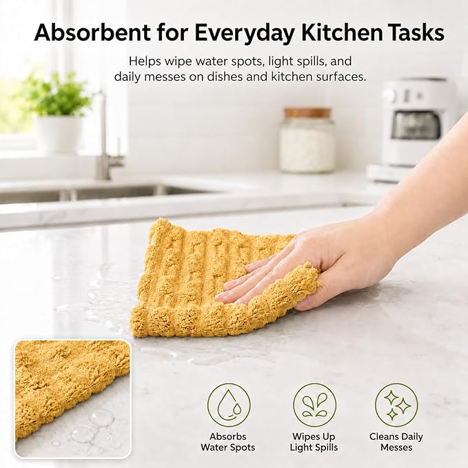kimteny Microfiber Dish Cloths for Kitchen, 8 Pack 12 x 12 Inch Coral Velvet Kitchen Cleaning Cloths, Absorbent Reusable Non-Scratch Dish Rags for Dishes, Countertops & Sink